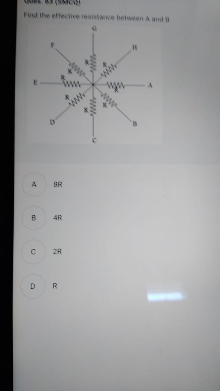 Question image for Find the effective resistance between A and B and